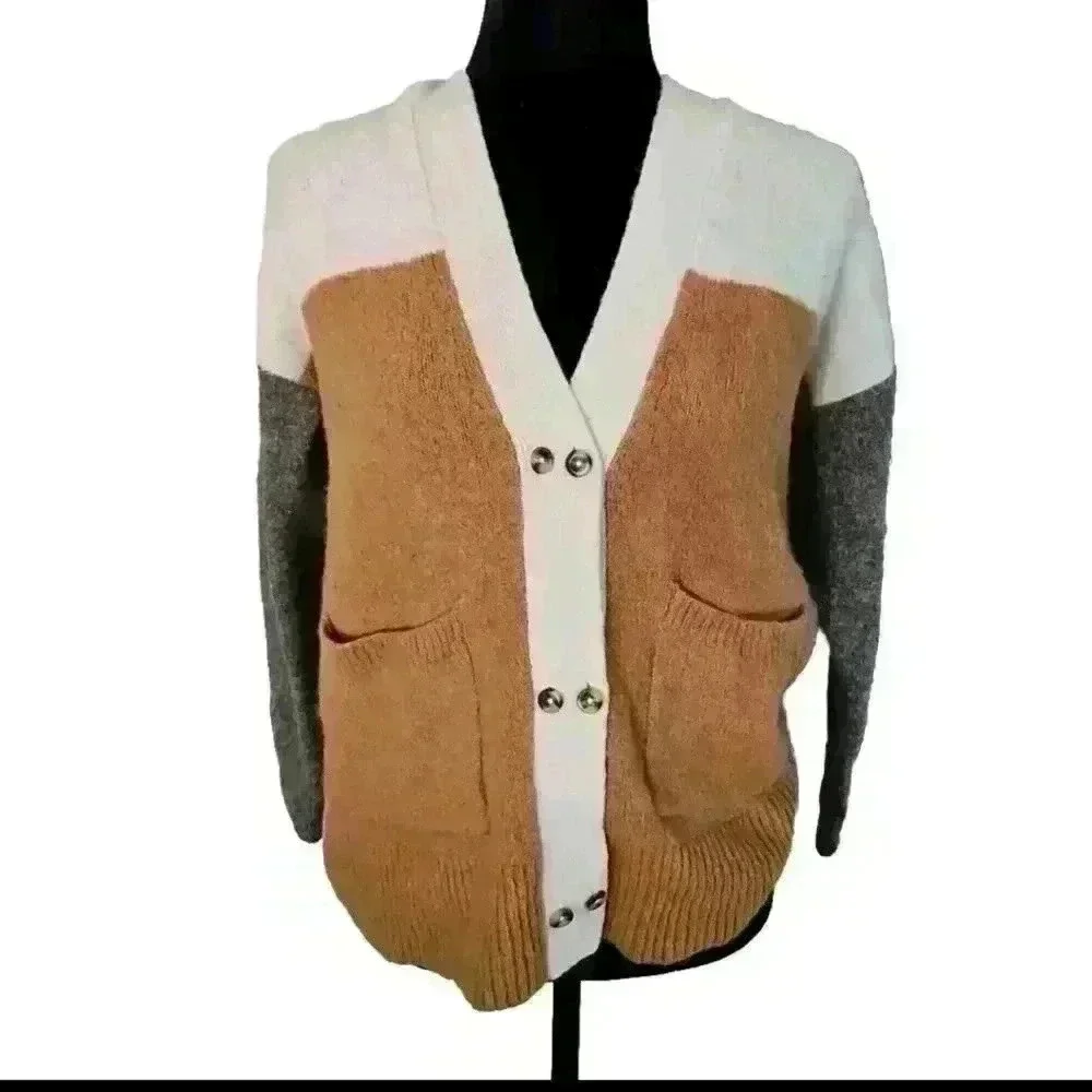 Madewell Womens Allston Double-Button Cardigan Sweater in Colorblock S - Picture 3 of 15